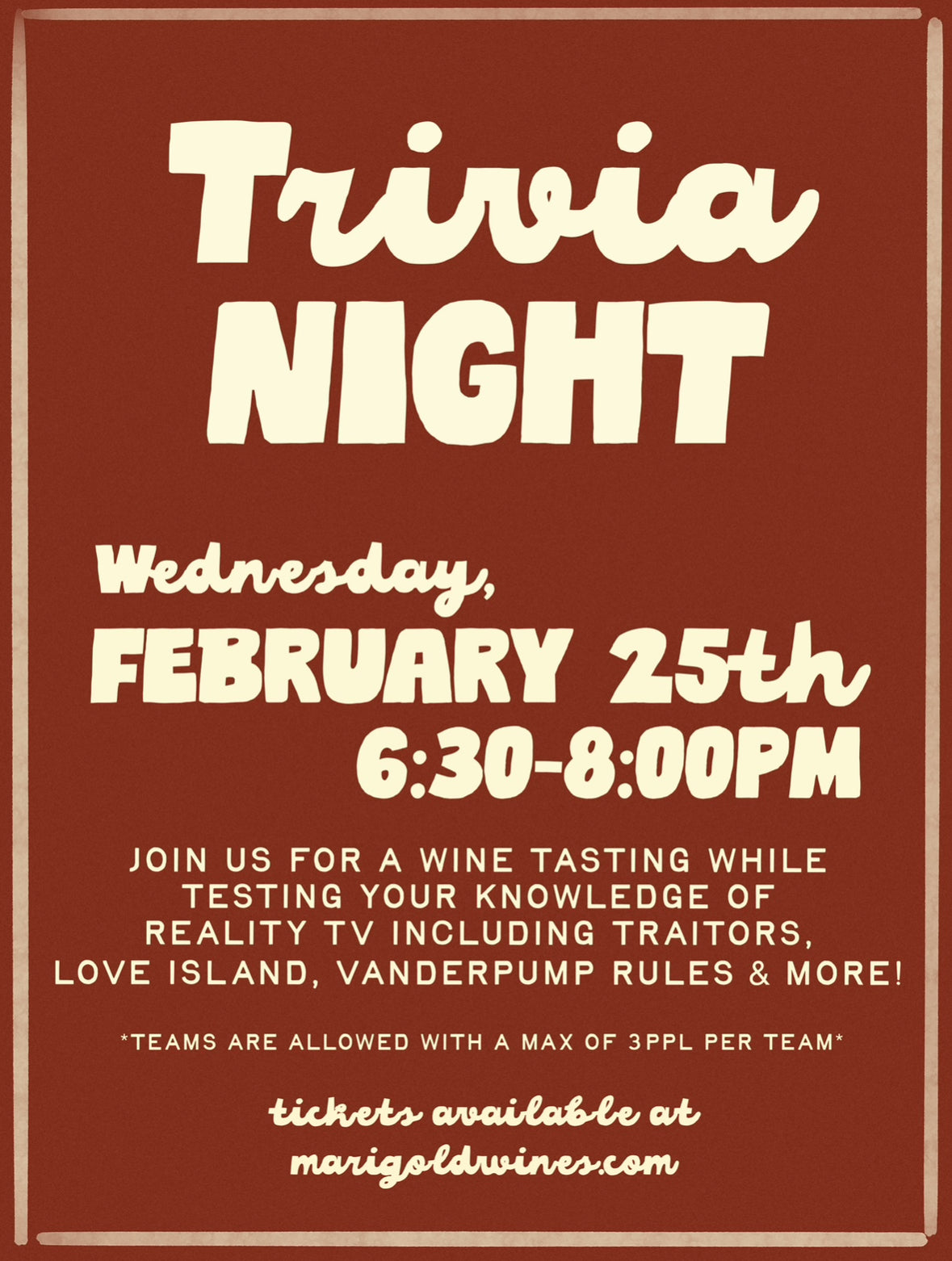 Trivia + Wine Tasting 2/25