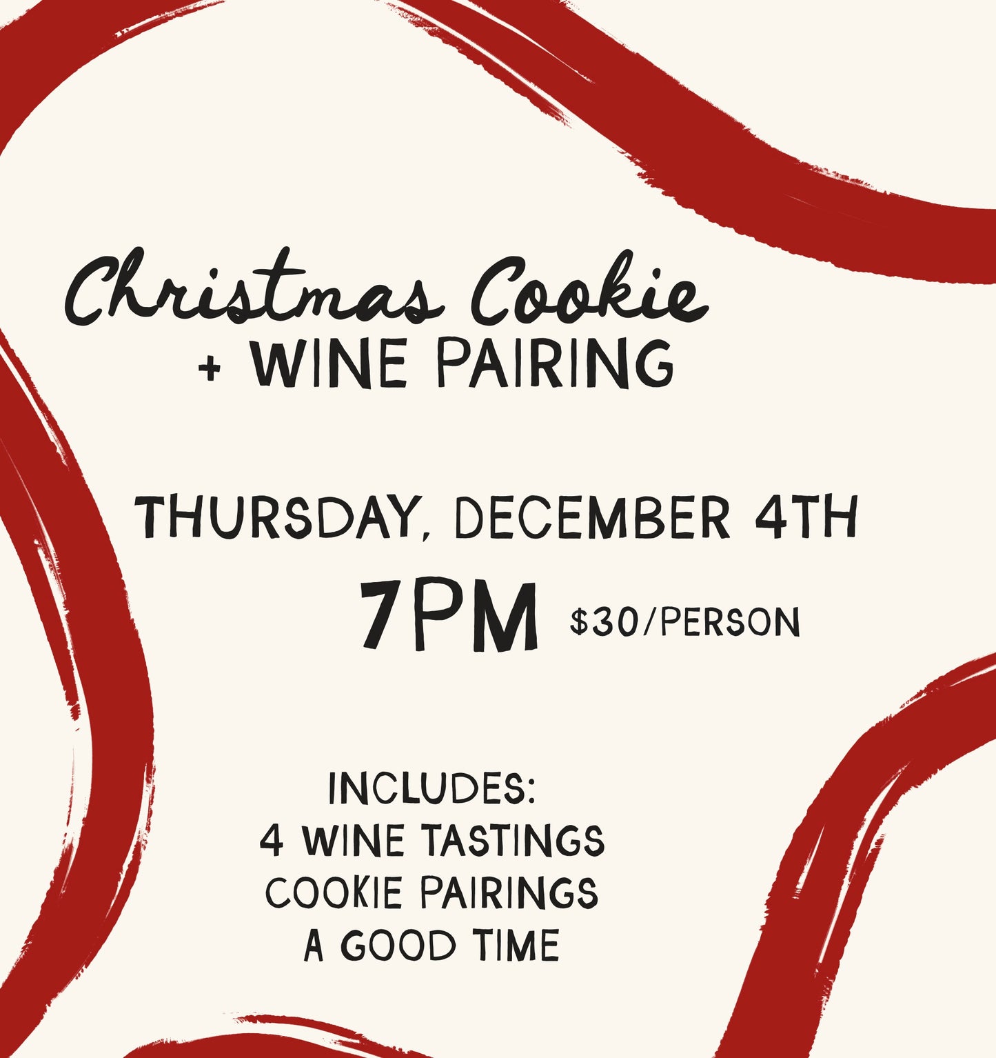 Christmas Cookie + Wine Pairing Class - Thursday, December 4th