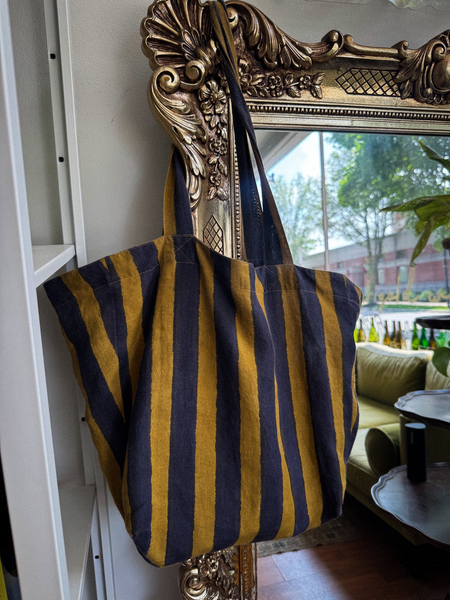 Striped Linen Tote Bag